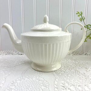 Noble Excellence Drape Cream Ironstone Teapot 32 Oz Ribbed Country Farmhouse
